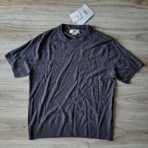 New ZARA Man Edition AW24 Size M 100% Wool Knitted T-Shirt Short Sleeve Gray